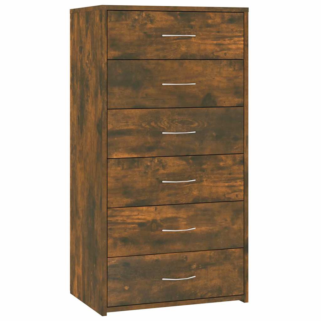 Vidaxl Braun Sideboard 6 Schubladen Räuchereiche 50X34x96 Cm Holzwerkstoff