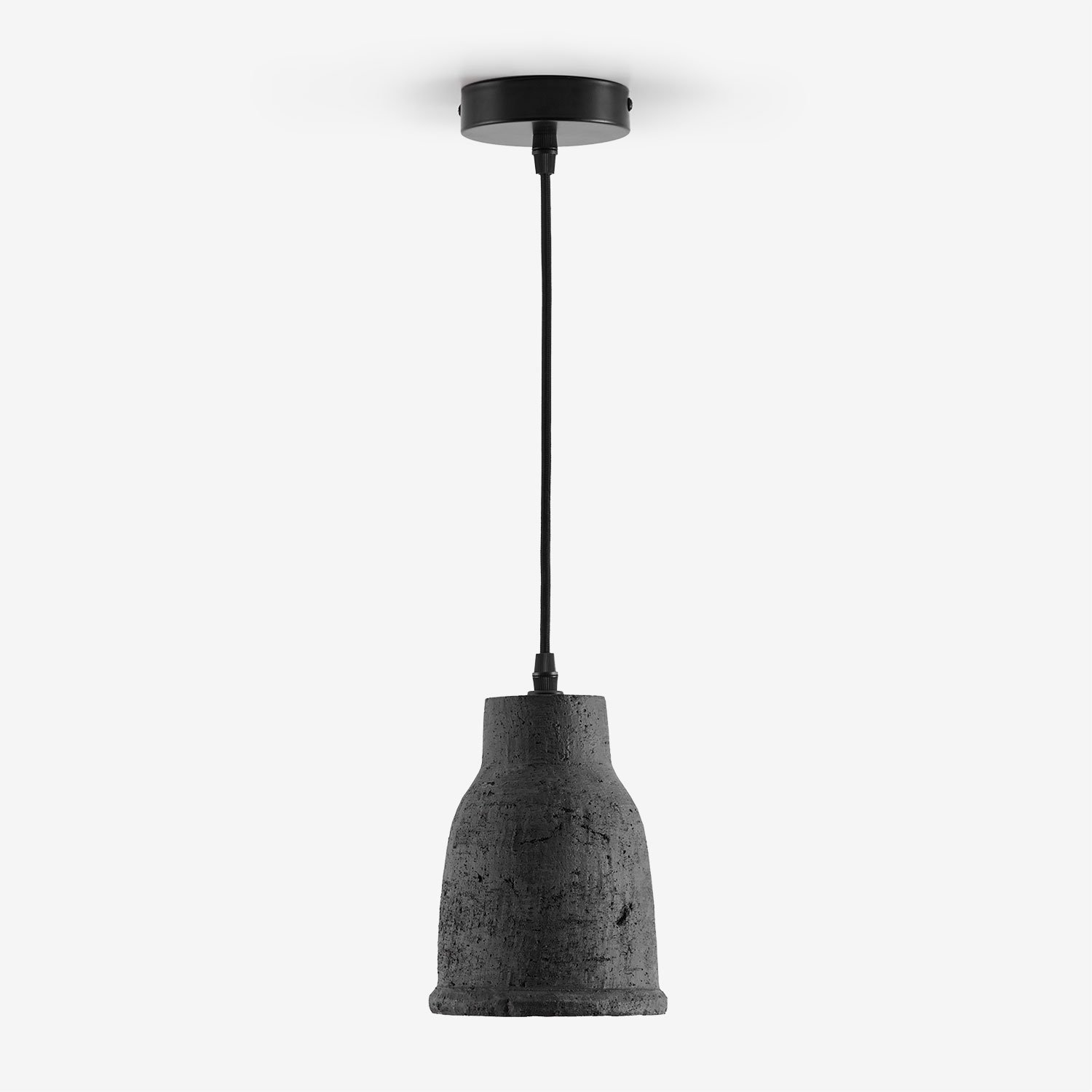 Sklum – Suspension En Terre Cuite Sainza Ø14 Cm – Abat-jour Noir De Carbone – Câble Réglable En Tissu – Culot E27, Puissance Max 25w