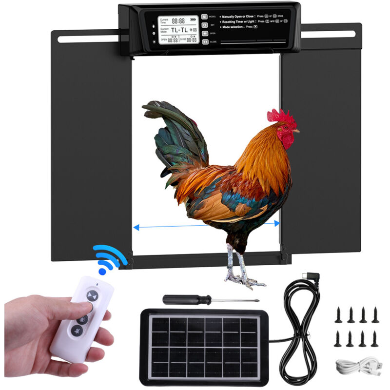Porta Automatica Solare Per Pollaio Con Controller Impermeabile, Porta Automatica Solare Per Pollaio In Lega Di Alluminio Con Sensore Di Luce, Timer E Funzione Anti-urina.