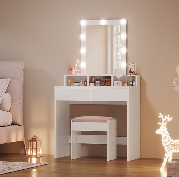 Vasagle - Coiffeuse Avec Miroir Et Ampoules 80 X 40 X 132 Cm - 2