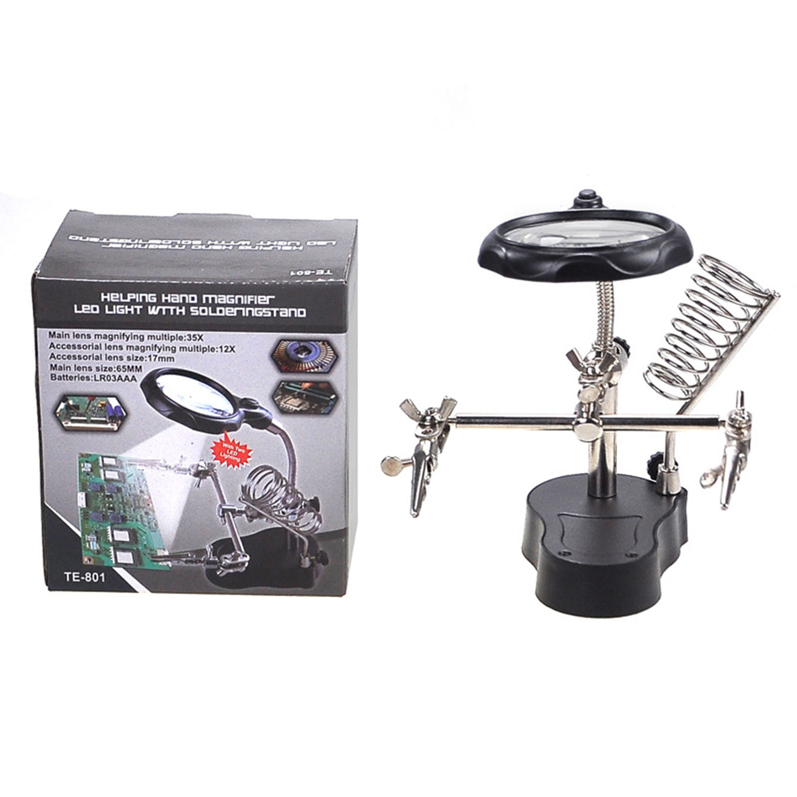 Loupe de soudage avec lampe LED et pinces auxiliaires, cadre en acier inoxydable, lentille acrylique