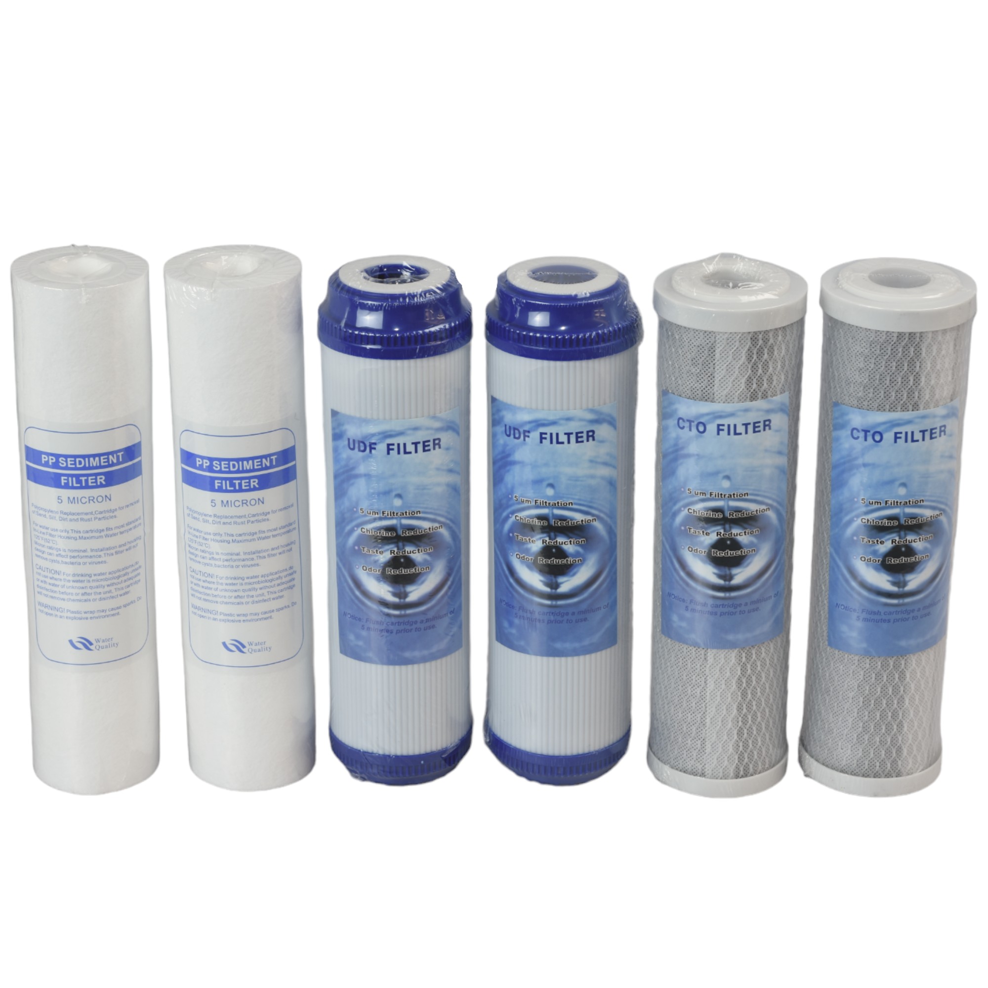 2x Kit Tre Cartucce ( 6 Pezzi ) Filtro Sistema Filtrazione Acqua Sedimenti + Carboni Attivi 10" 5 Μ