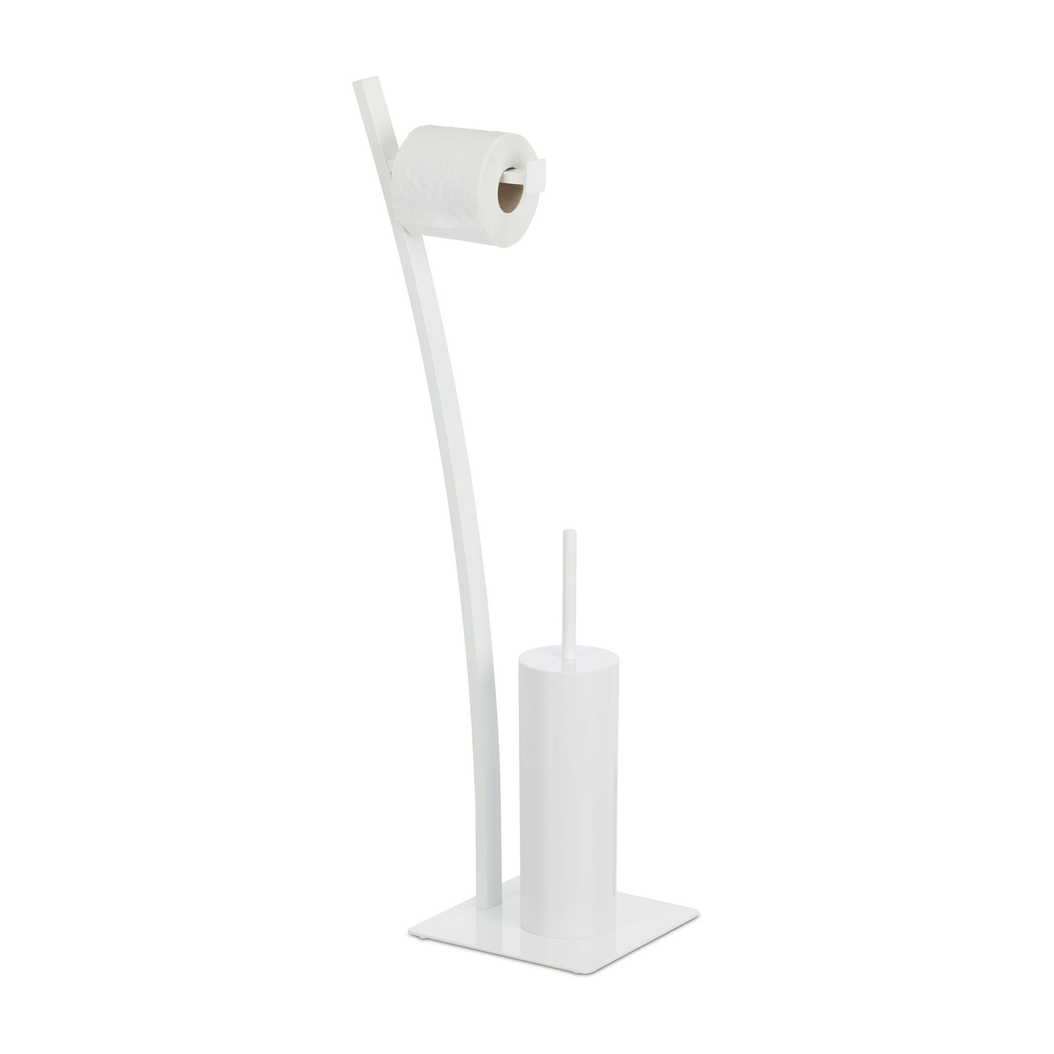 Set Di Accessori Per Wc, Piantana Con Portarotolo, Scopino E Portascopino, Igienico, 78x29x20 Cm, Bianco - Relaxdays