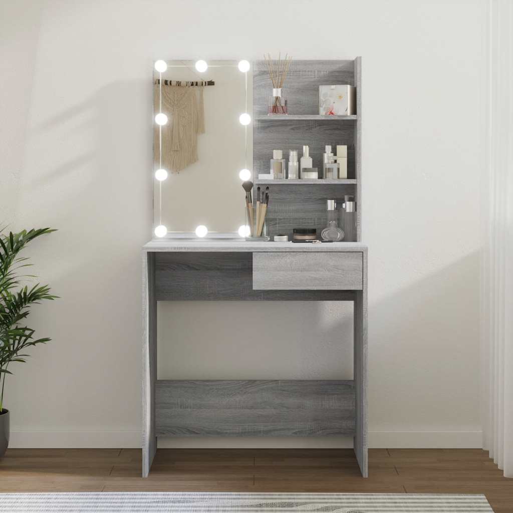 Vidaxl Grau Dressing Table With Led Grey Sonoma 74,5X40x141 Cm