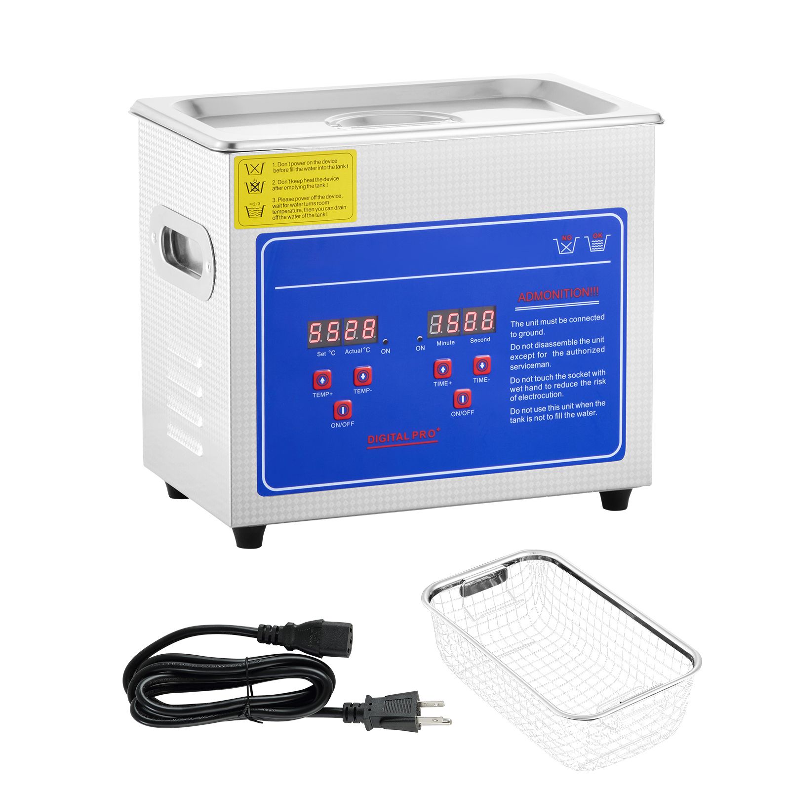 Nettoyeur à ultrasons 2,85 L, cuve inox SUS304, minuterie et chauffage digitaux, 40 kHz