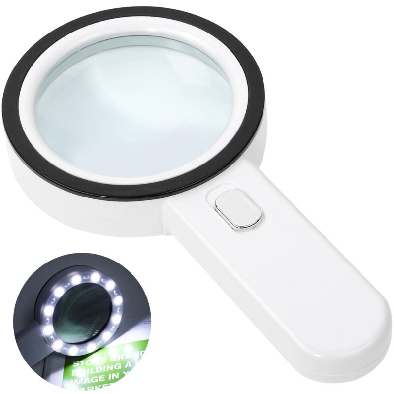 Loupe de lecture éclairée 30x avec 12 LED, lentille acrylique 10 cm, piles AA, lot de 5
