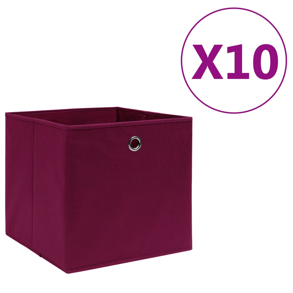 Storage Boxes 10 Pcs Non-woven Fabric 28x28x28 Cm Dark Red Vidaxl