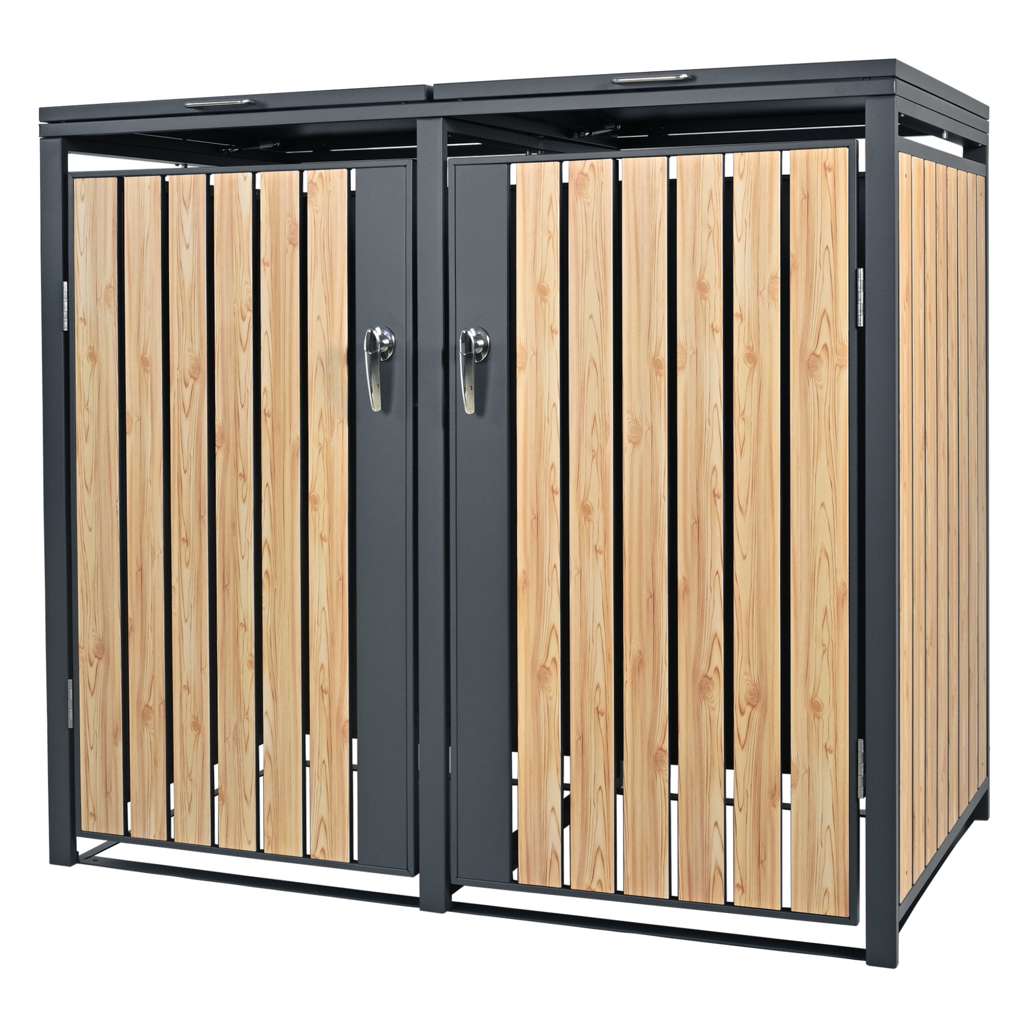 Ml-design Mülltonnenbox 2er 2 Tonnen 240l 132x80x116, 3cm Anthrazit-holzoptik, Stahl Wetterfest/abschließbar Mülltonnenverkleidung Klappdeckel/2