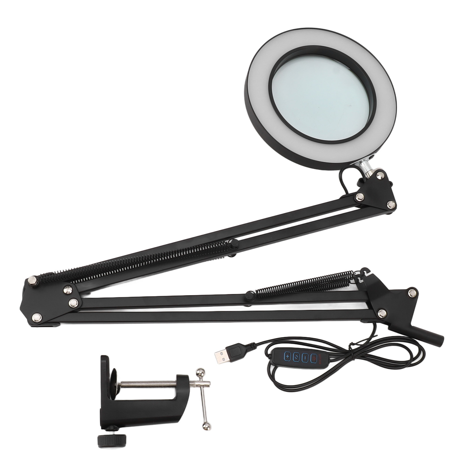 Lampe-loupe à pince 10x avec éclairage LED, 3 modes de couleur et variateur, bras articulé 360°