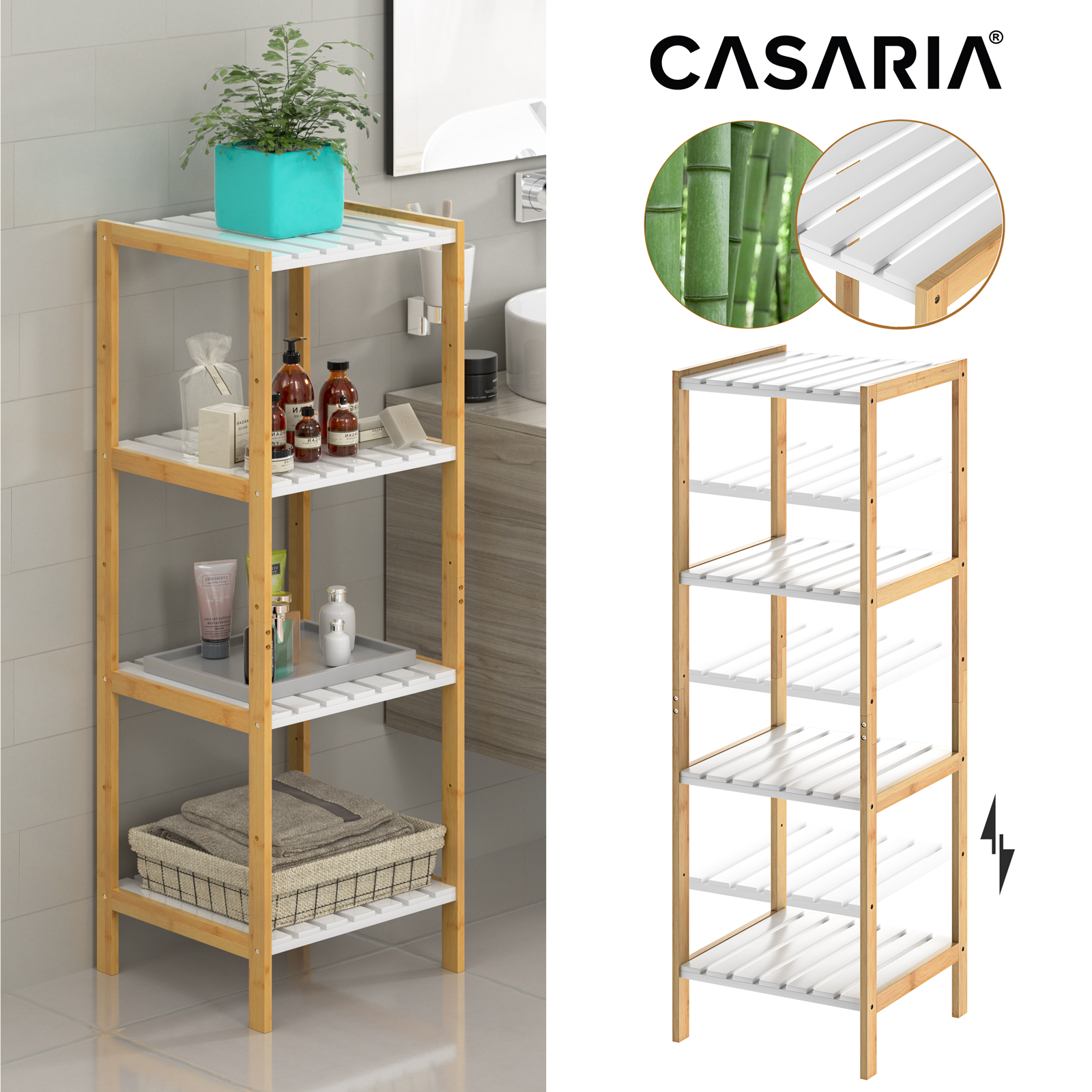 Casaria® Badregal Bambus Ablagen Belastbarkeit 30kg Küche Kinderzimmer Wohnzimmer Bad Regal Bücherregal Holzregal Mehrzweckregal Verschiedene Optionen  4 Ablagen