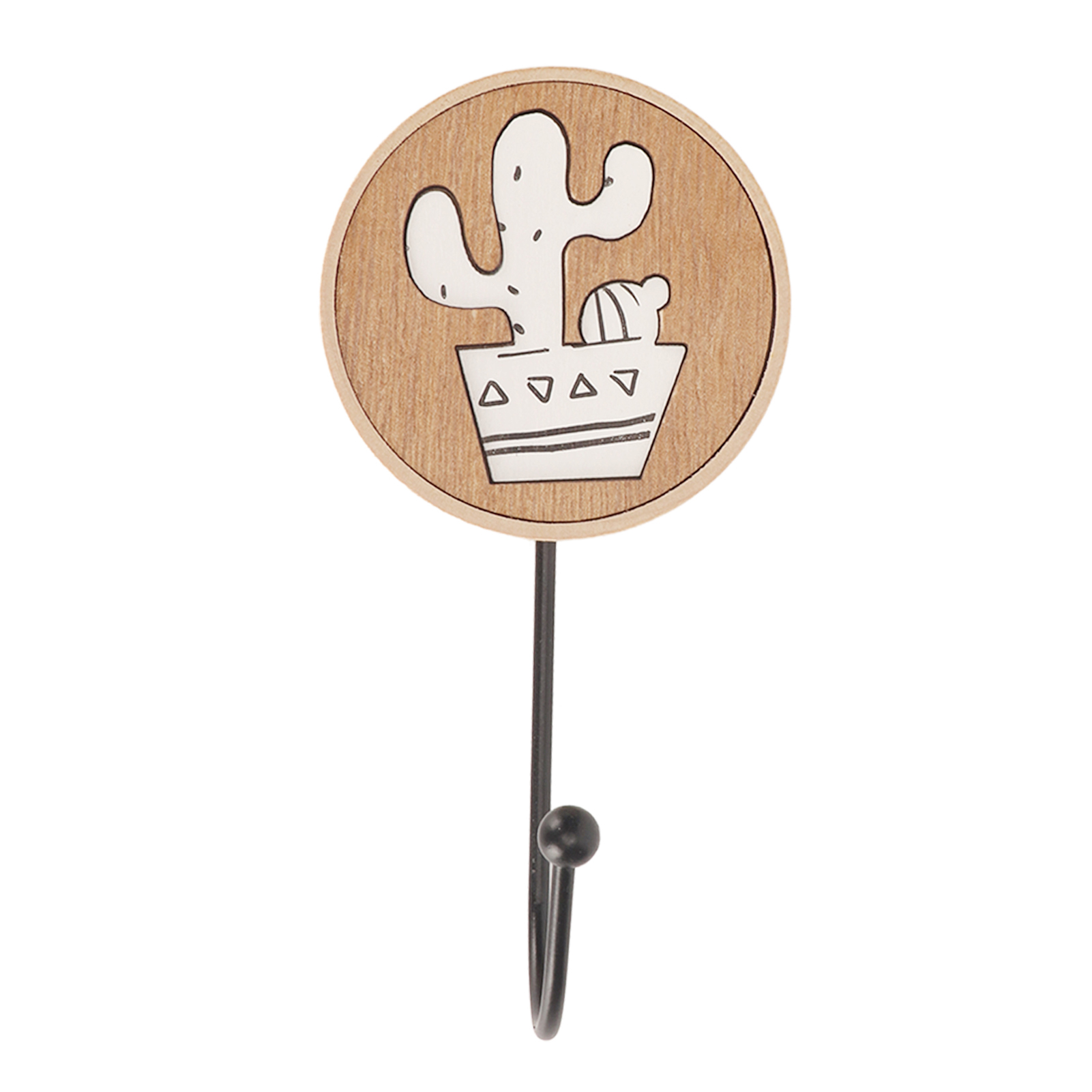 Crochets muraux en bois motif animaux mignons, adhésif fort, design cactus, lot de 6