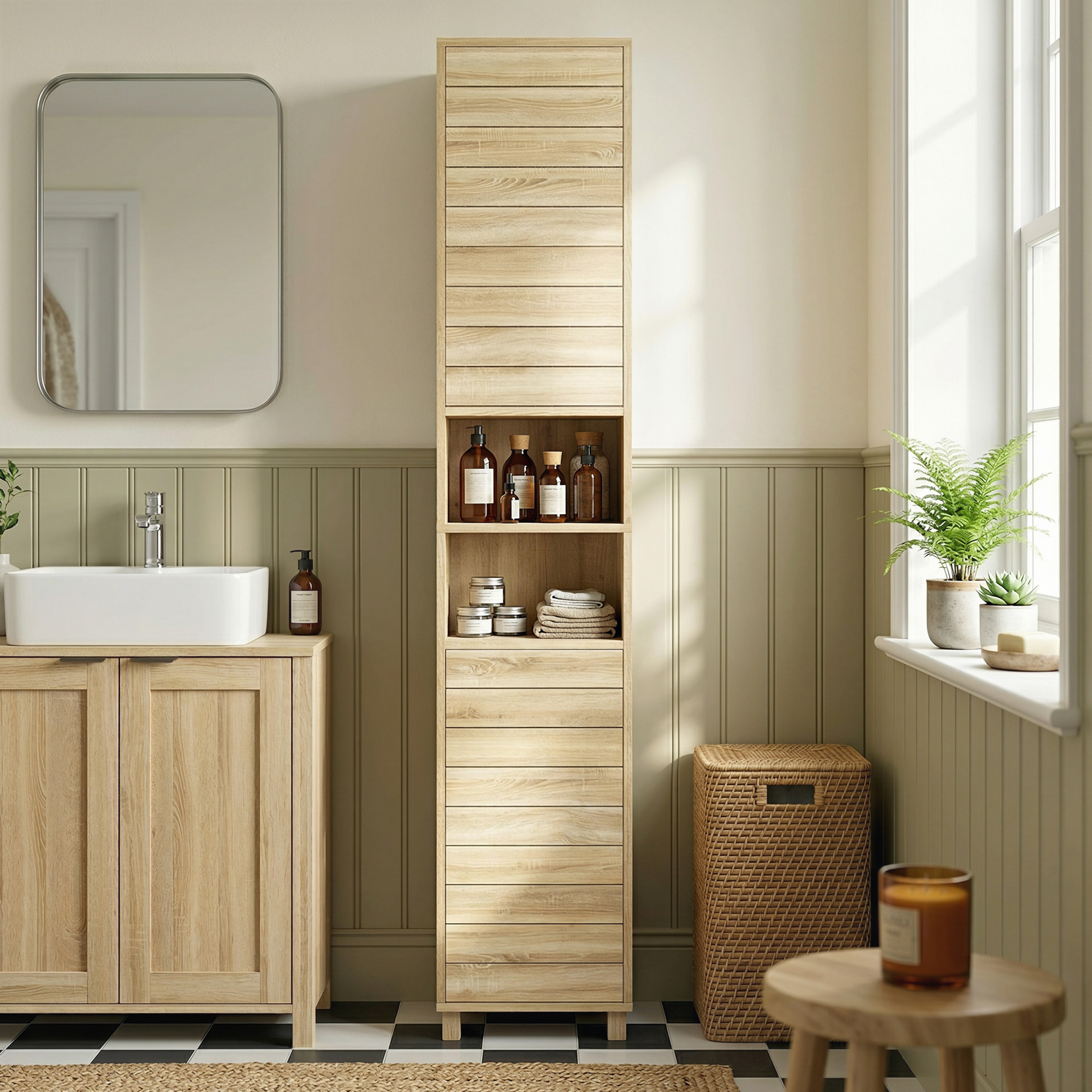 Meuble De Salle De Bain Haut Avec Étagères Réglables