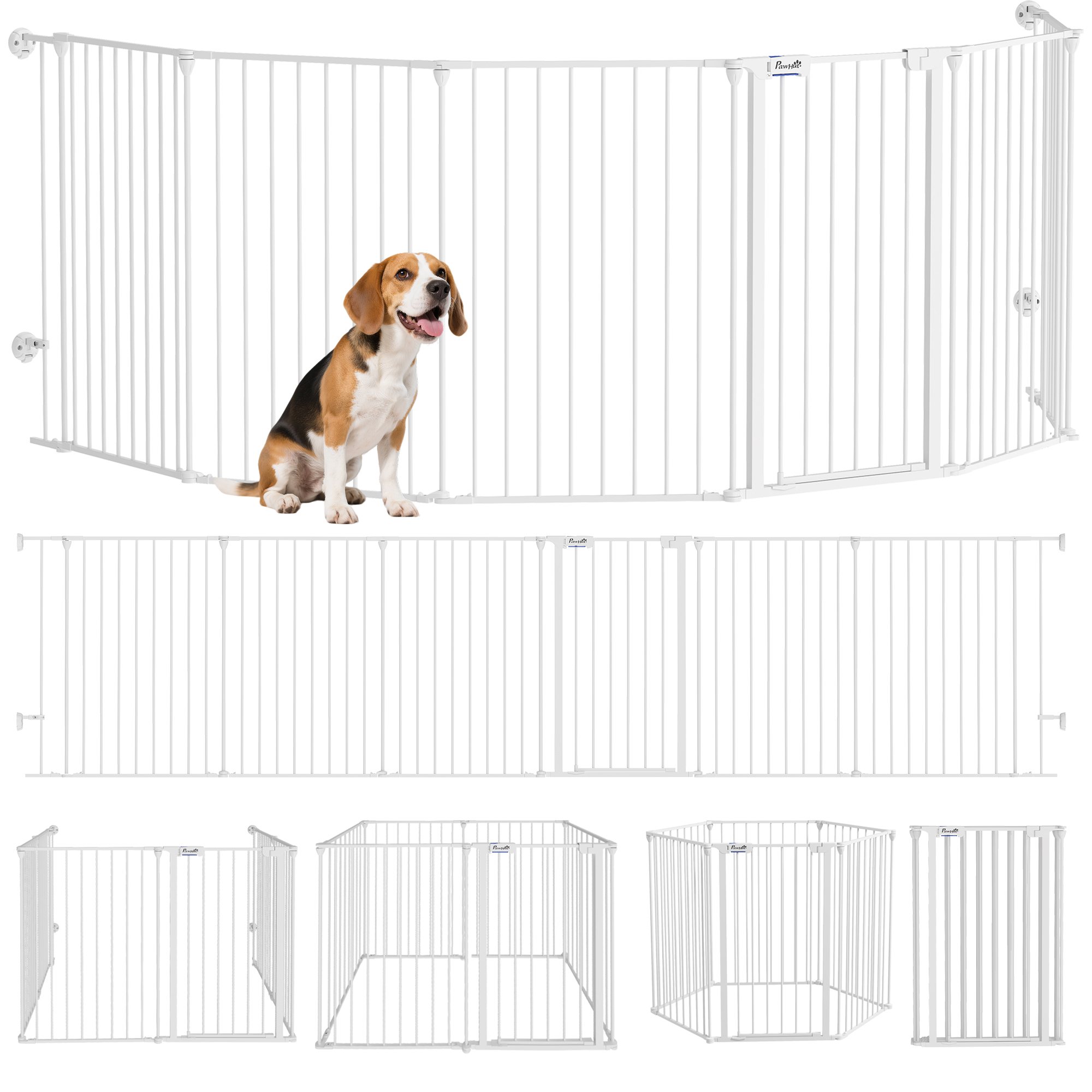 Pawhut - Welpenauslauf Klappbar, 90 Cm Hoch, Absperrgitter Hunde, Absperrgitter Mit 6 Platten, Freilaufgehege, Freistehendes Kaminschutzgitter, Freigehege Für Mittelgroße Hunde, Stahl, Weiß