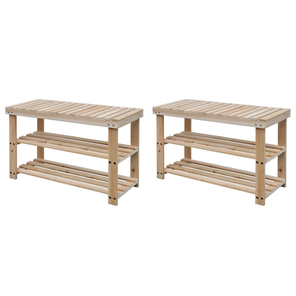 2-in-1 Shoe Rack With Bench Top 2 Pcs Solid Wood Vidaxl