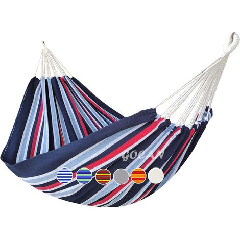 Hamac Double Brésilien Pour 2 Personnes En Toile 220 X 150 Cm Longueur Totale 330 Cm Charge 300 Kg Hamac En Coton Pour Terrasse, Porche, Jardin, Cour, Extérieur Et Intérieur (bleu Foncé) Xxl