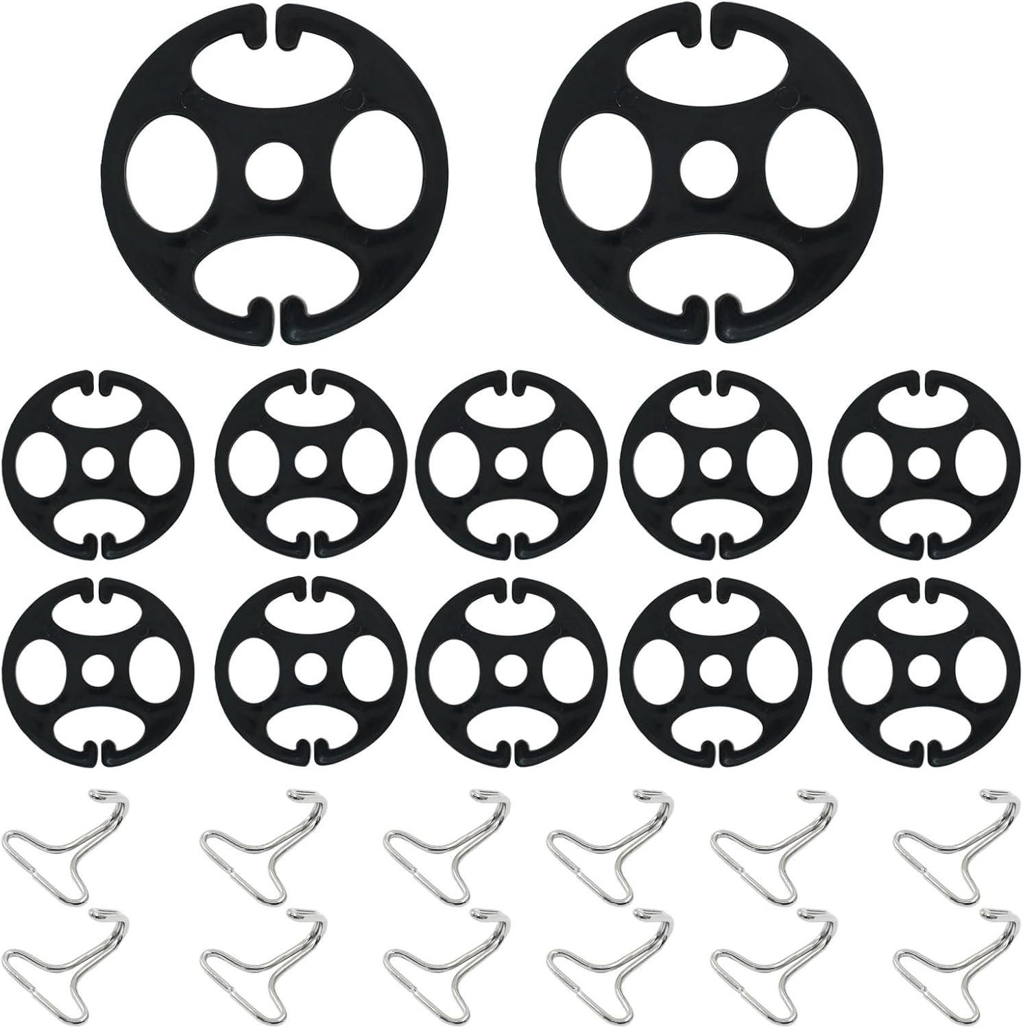 Crochets métalliques pour housse de siège voiture, plaques plastique 68 mm, lot de 24