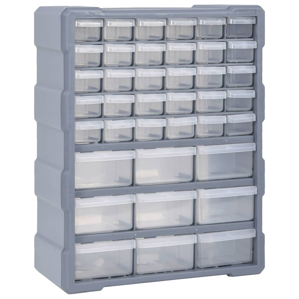 Organisateur multi-tiroirs 39 tiroirs en PP, 38 x 16 x 47 cm, pour outils, vis et fixations, gris