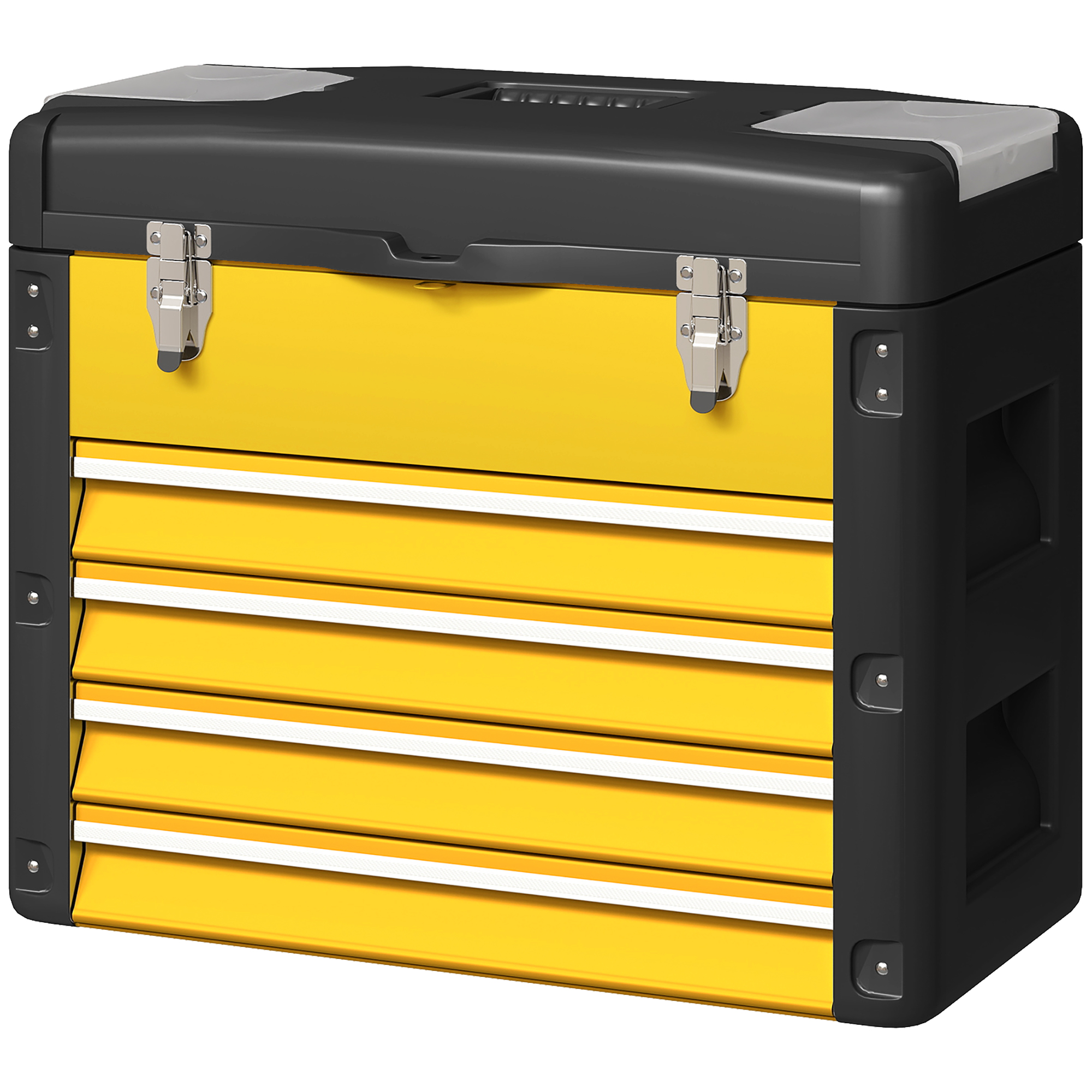 Boîte à outils vide à 4 tiroirs en acier jaune, plateau amovible, 49,7 x 25,3 x 40,7 cm