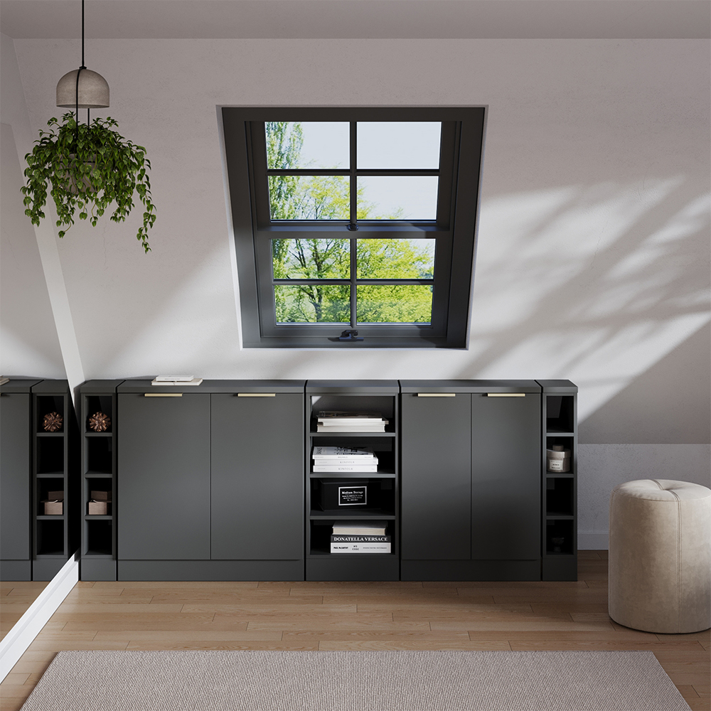 Dachschrägenschrank-set Rion, Anthrazit-gold, 210 Cm 5er Set Schrankkorpuss 60 Cm Tiefe, Vicco
