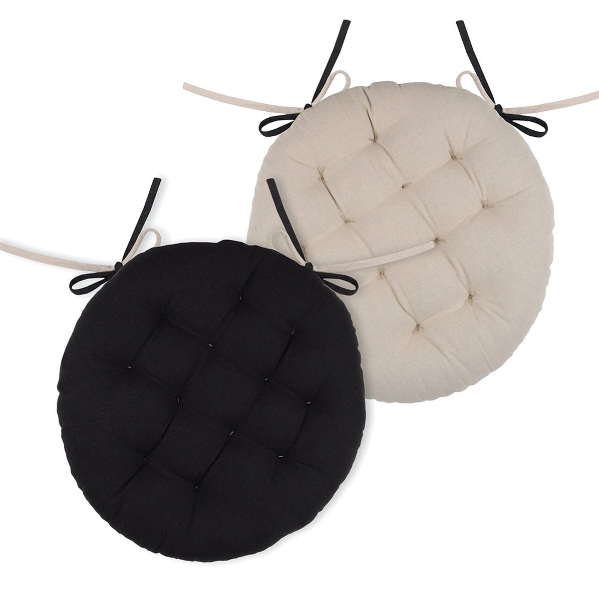 Coussin De Chaise Rond Noir Et Lin 38 Cm