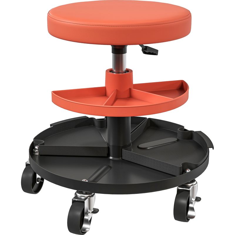 Tabouret de mécanicien à roulettes, hauteur réglable 40-51 cm, acier, 2 étagères, jaune