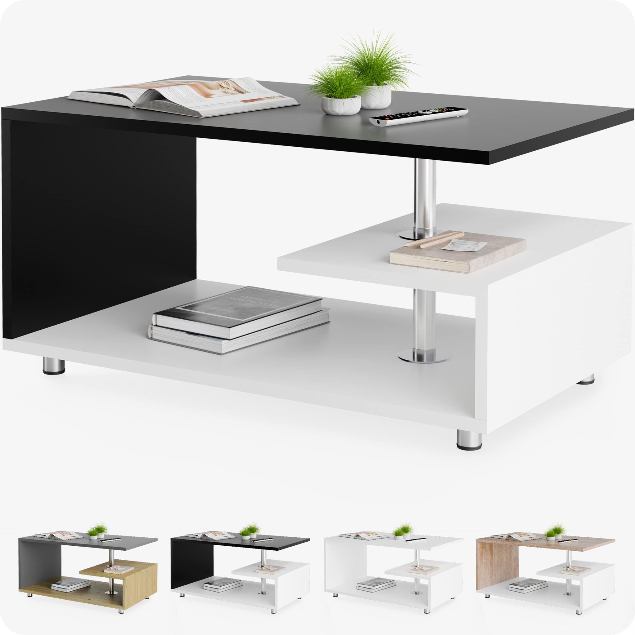 Table Basse Design 95x55x50cm Table De Salon Rectangulaire Moderne 50kg