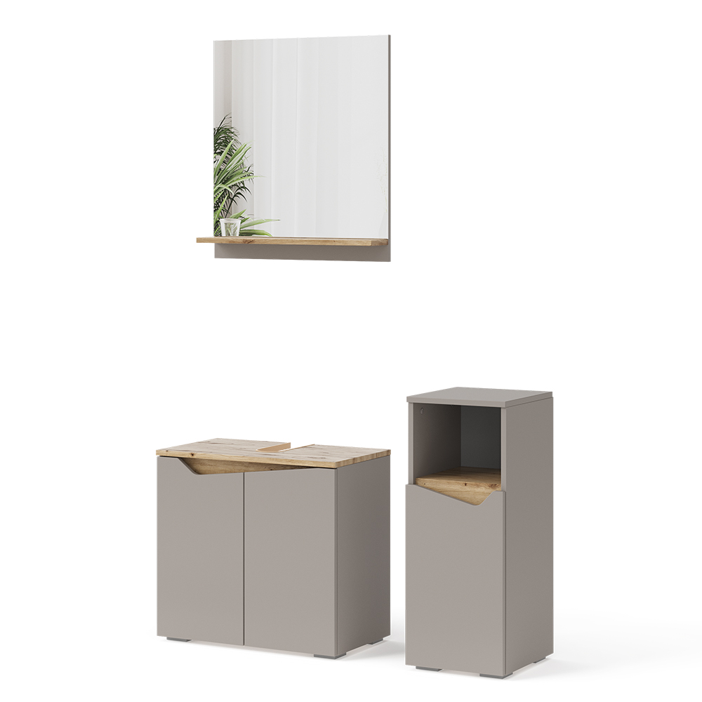 Vicco Badmöbel-Set Marelle Greige Eiche 3 Teile Midischrank
