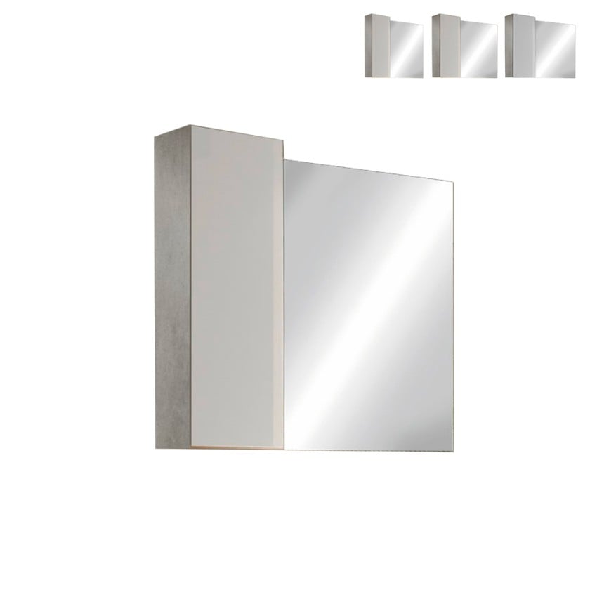 Welltime Unisex Weiß/Grau Spiegelschrank "Hamburg", (Beton, Optik, Hochglanz Lack), B:78cm H:75cm T:18cm, Fsc-Zertifizierter Holzwerkstoff, Schränke, Spie... - Image 3