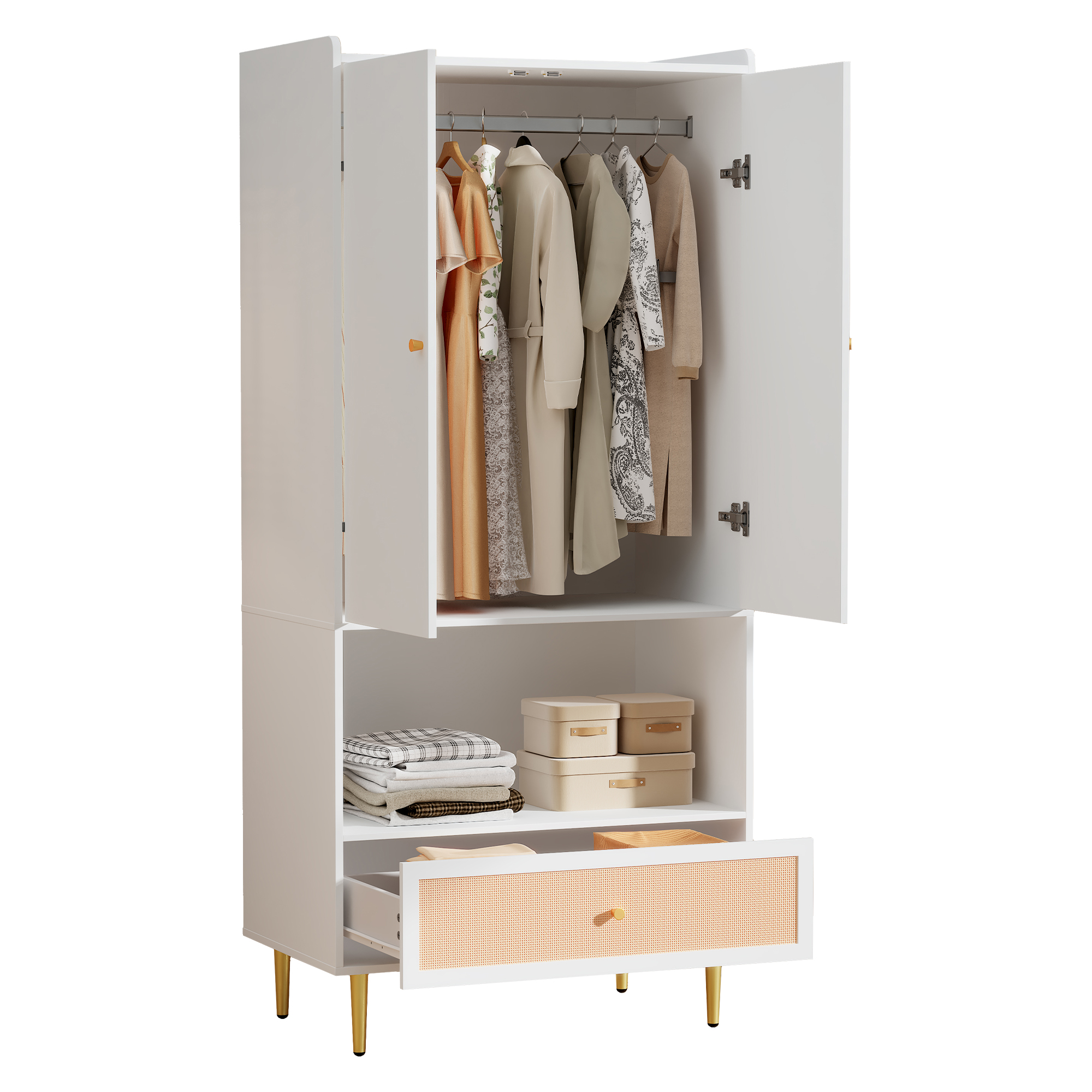 Stilvora Kleiderschrank Mit 2 Türen, 1 Schublade, 1 Fachboden Und Kleiderstange, Aus Spanplatte, 80×48×175 Cm, Weiß Und Natur