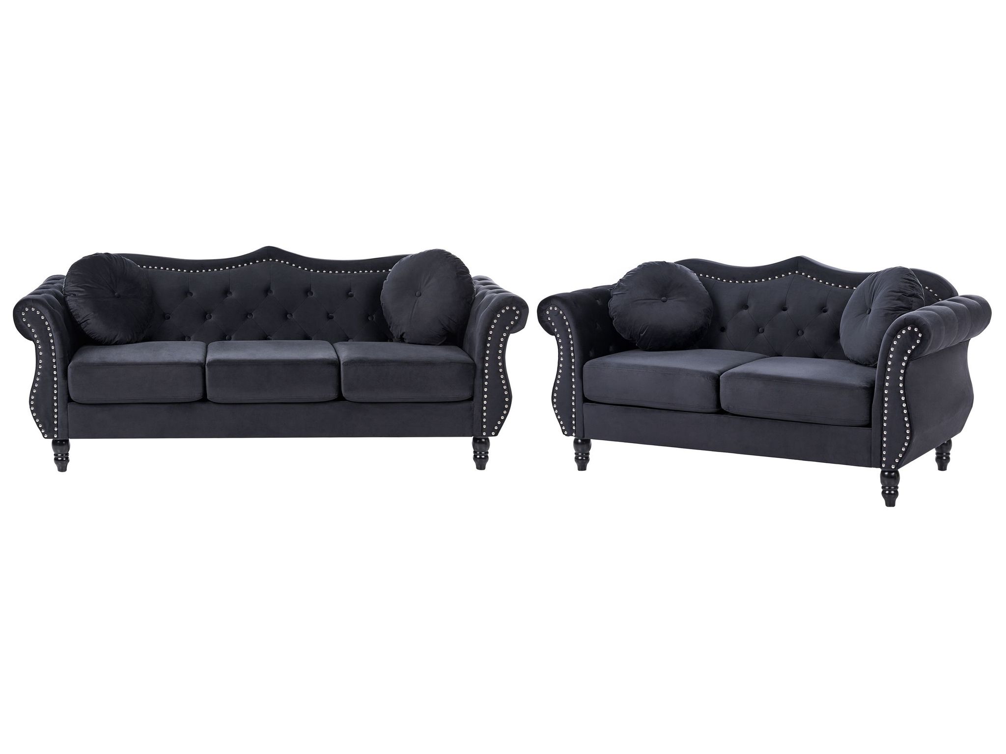 Ensemble 2 Canapés Type Chesterfield 3 Places En Velours Noir Avec
