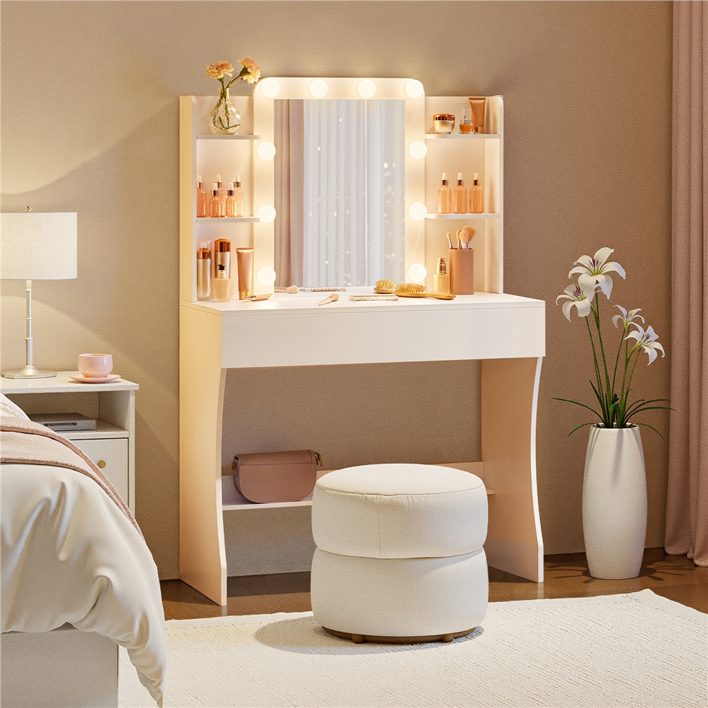Yaheetech – Coiffeuse Avec Miroir Led 10 Ampoules – Luminosité Réglable