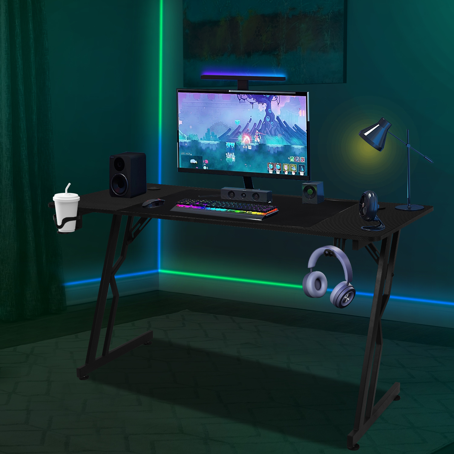 Randaco Bureau Gaming Table De Gaming 140x60cm Pc Gamer Avec Tapis De
