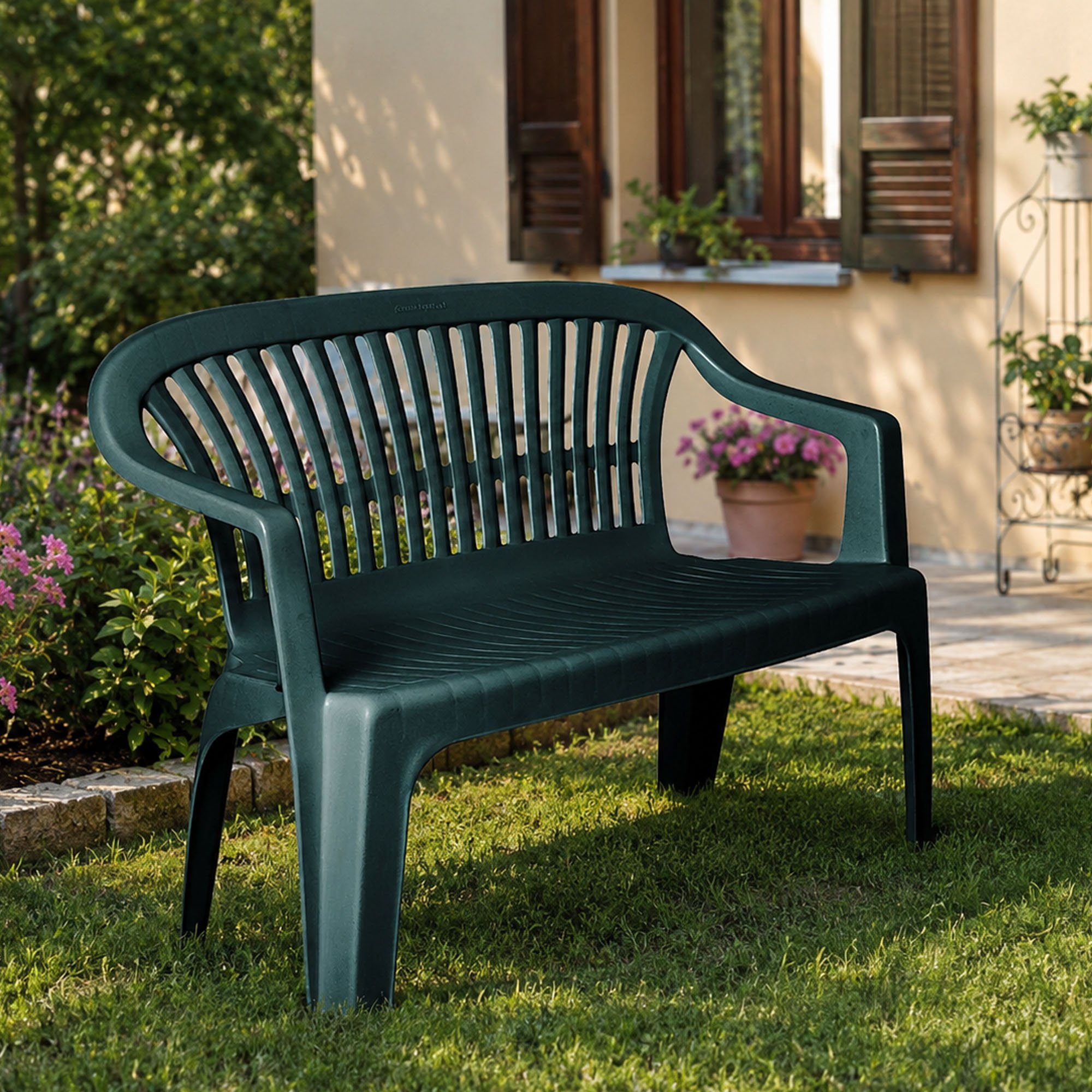 Banc D'Extérieur Dcerr, Banc De Jardin Monobloc, Banc D'Extérieur, 100% Made In Italy, 114x55h82 Cm, Vert - Dmora