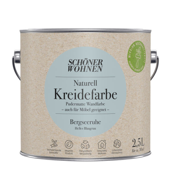 Schoner Wohnen - Schöner Wohnen Naturell Kreidefarbe 2,5 Ltr. Bergseeruhe Helles Blaugrau