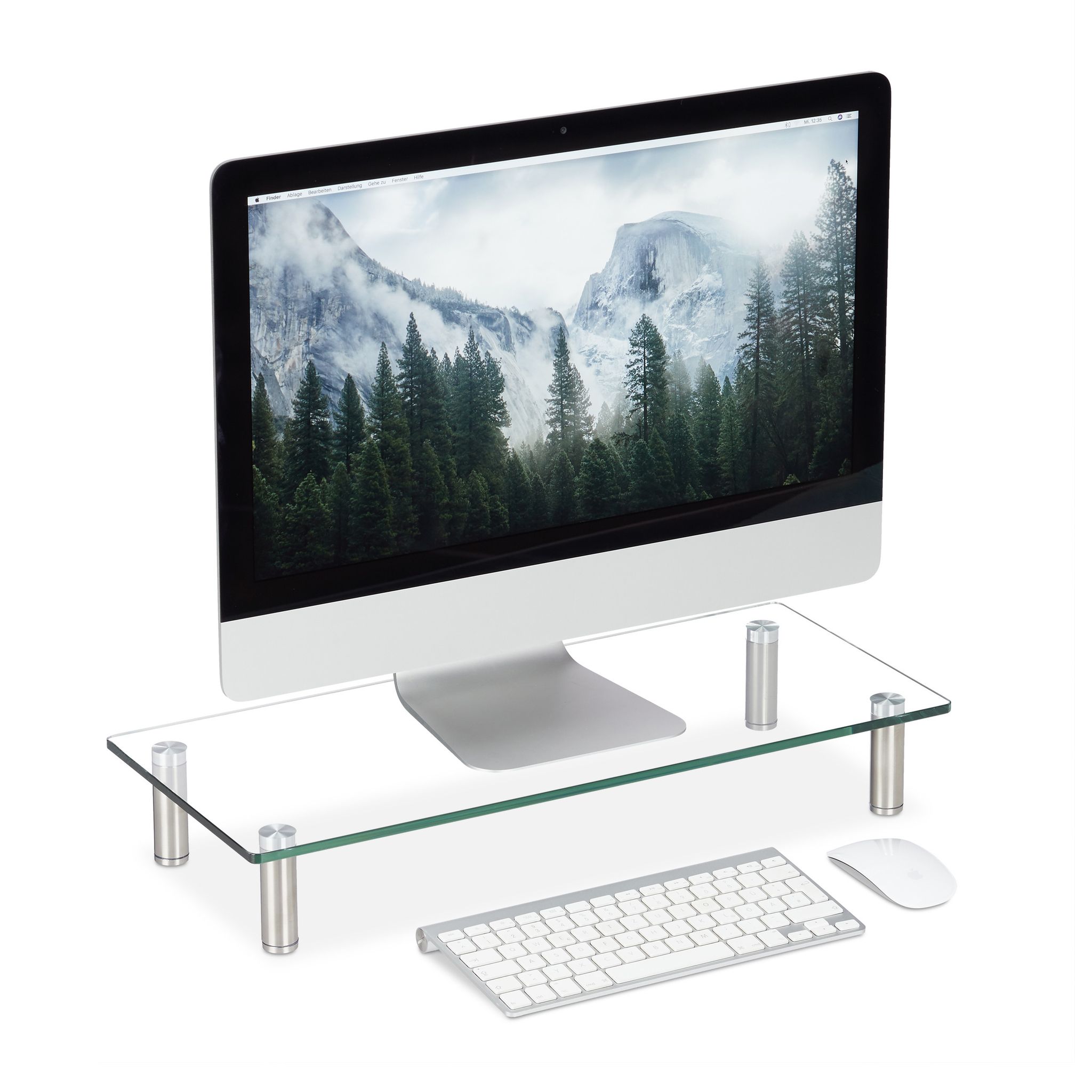 Supporto Monitor, Alzatina Per Tv, Standing Computer Desk, Rialzo Scrivania, Regolabile, 56x24 Cm, Trasparente - Relaxdays