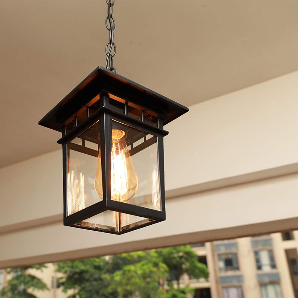 Beijiyi - Lampe Suspendue D'Extérieur,suspension En Acier Galvanisé, Verre Clair Lustre, Courtyard Corridor Aisle Decor Garden Lampe Suspendue Extérieur
