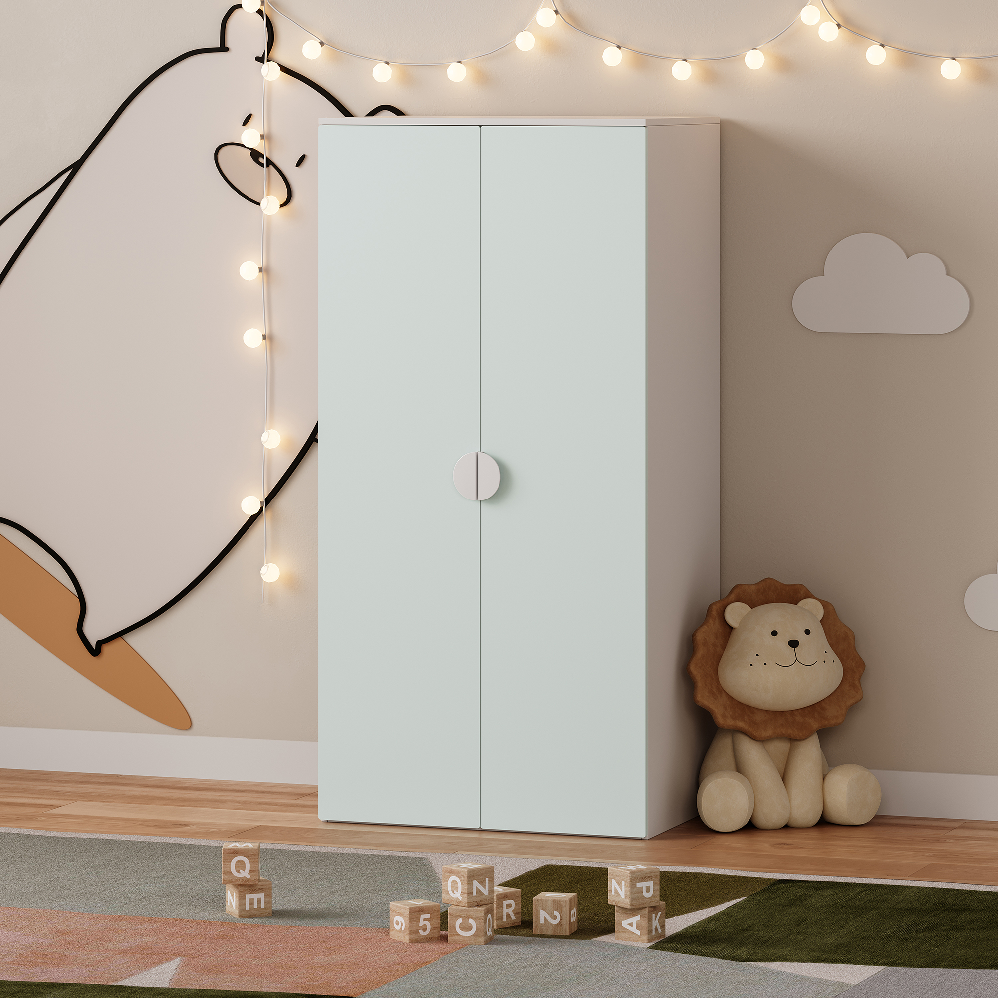 [en.casa] - Armoire Pour Enfants Sandnes 123 X 60 X 40 Cm Blanc Vert