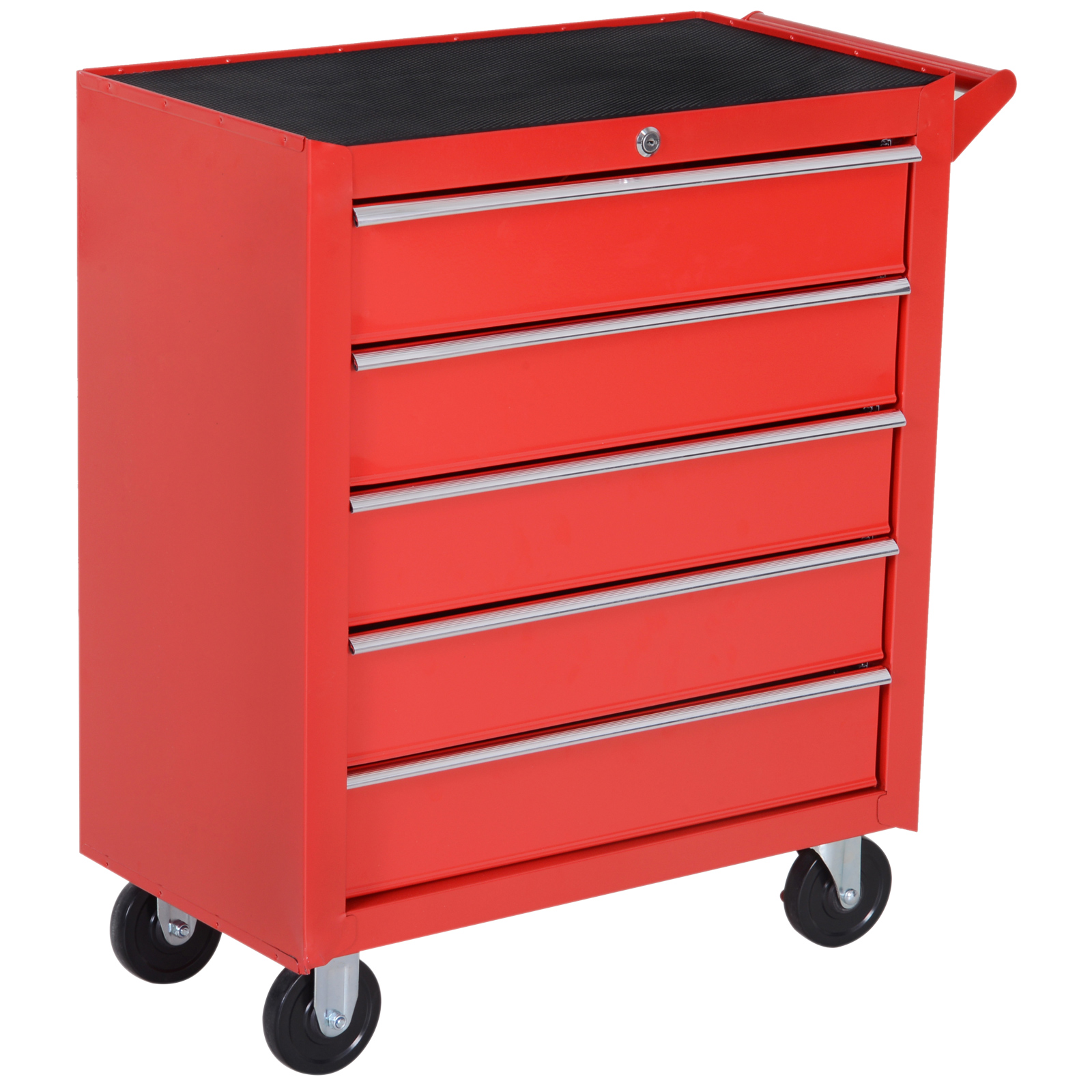 Chariot d'atelier roulant à 5 tiroirs verrouillables, acier, 69 x 33 x 75 cm, rouge