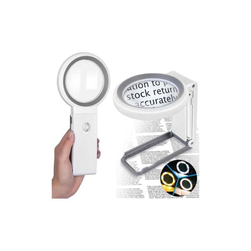 Loupe de table sur pied pliable à 18 LED, grossissement 10x et 30x, lentille 100 mm, hauteur réglable 25-40 cm