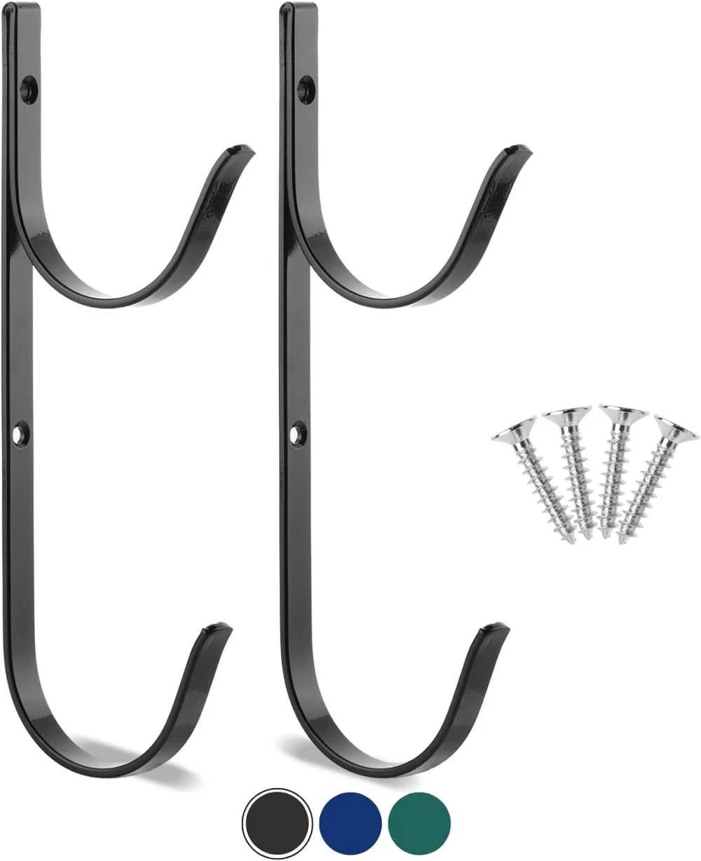 Crochet de rangement pour canne à pêche et tuyau de piscine, aluminium noir, lot de 2