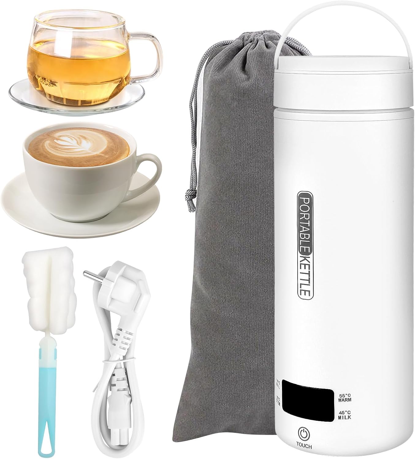 Bollitore Da Viaggio (500 Ml), Mini Bollitore Elettrico, Bollitore Portatile 3 In 1 - 4 Impostazioni Di Temperatura, Per Tè, Caffè, Latte/campeggio, Attività All'aperto, Viaggi