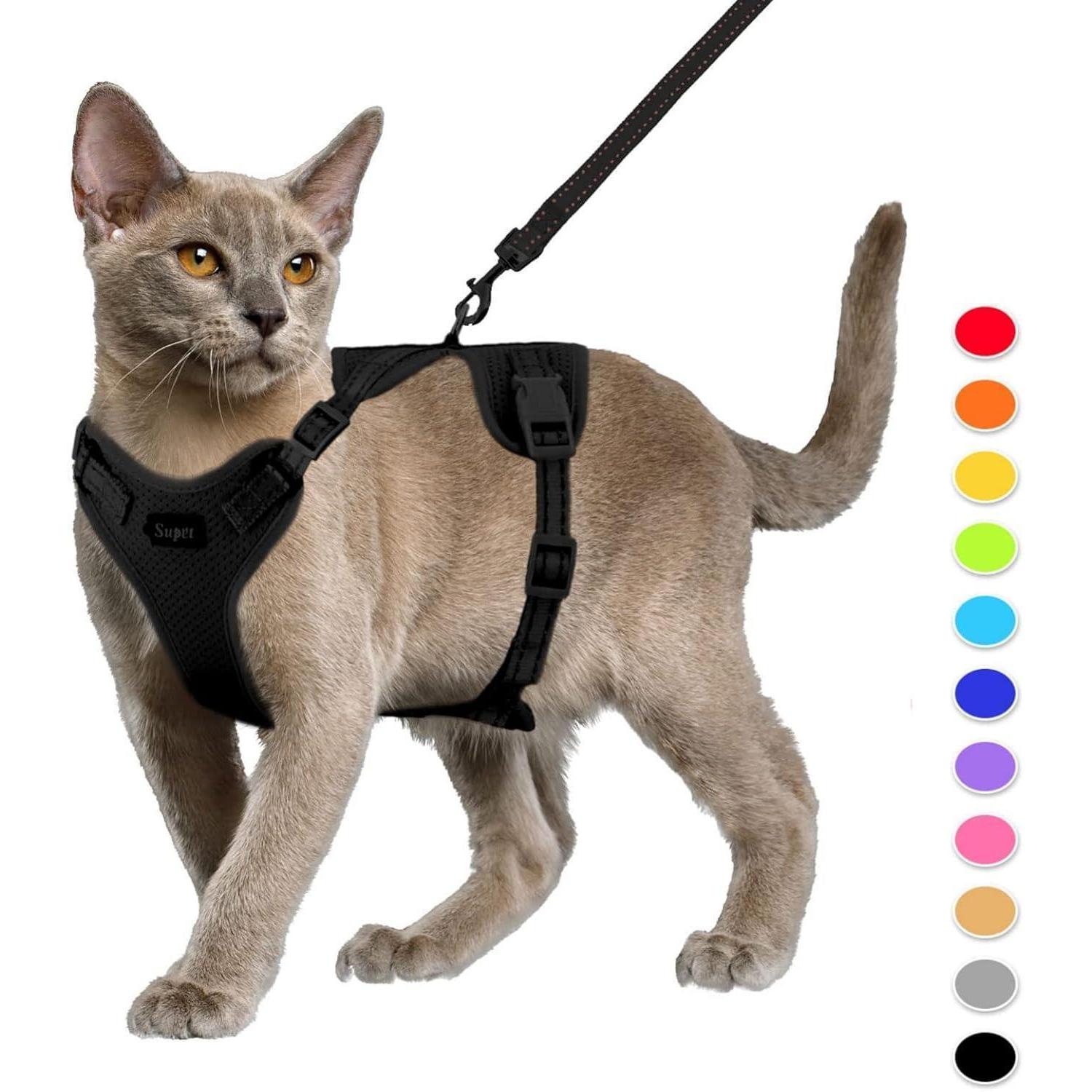 Luxuskollektion Supet Katzengeschirr Und Leine Set Fluchtsicher Verstellbar S Schwarz