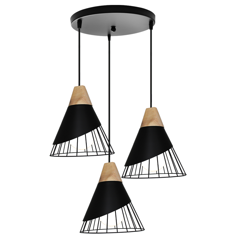 Suspension Luminaire Industrielle 3 Lumières En Disque Fer Lustre En