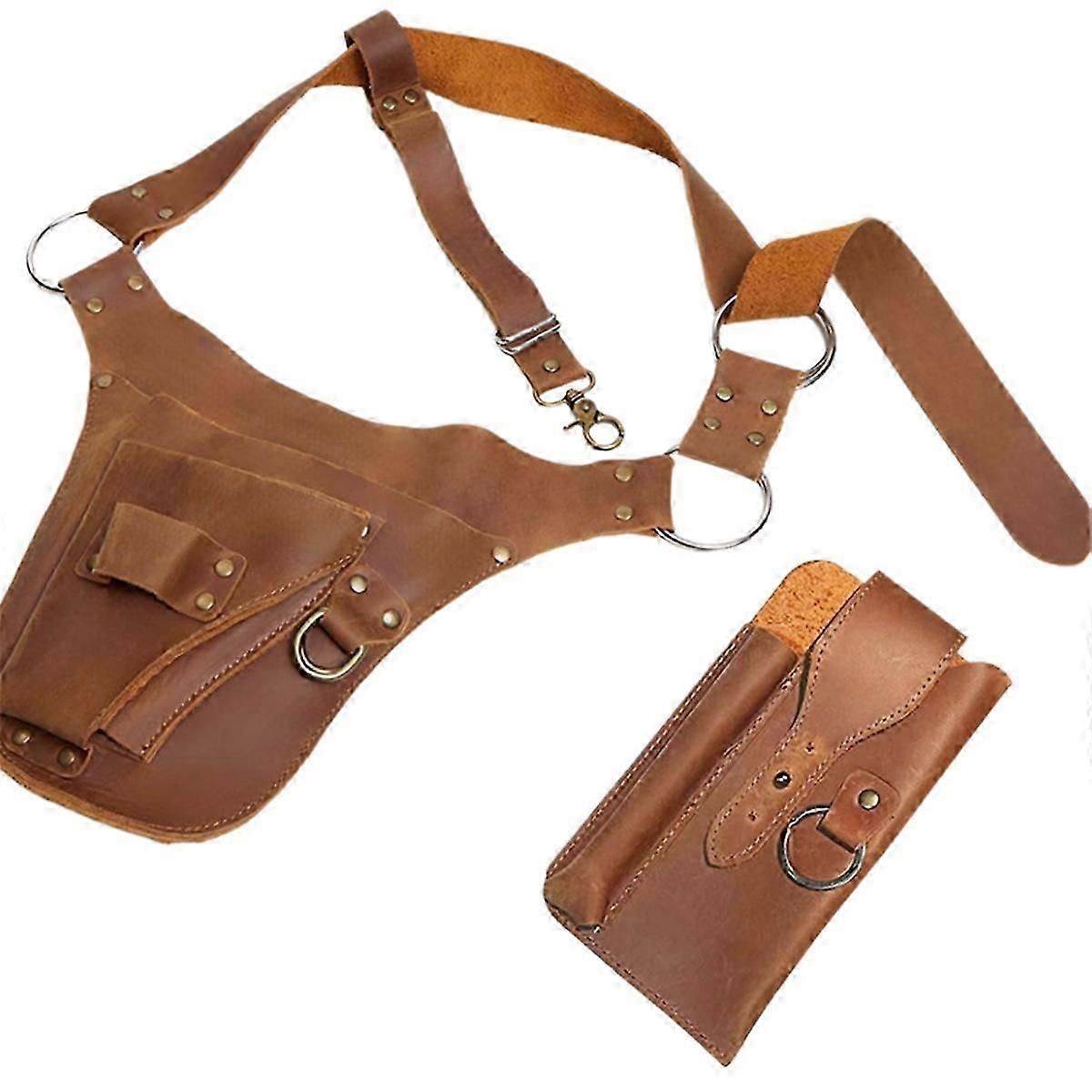 Ceinture porte-outils en cuir PU pleine fleur, marron, ajustable, unisexe