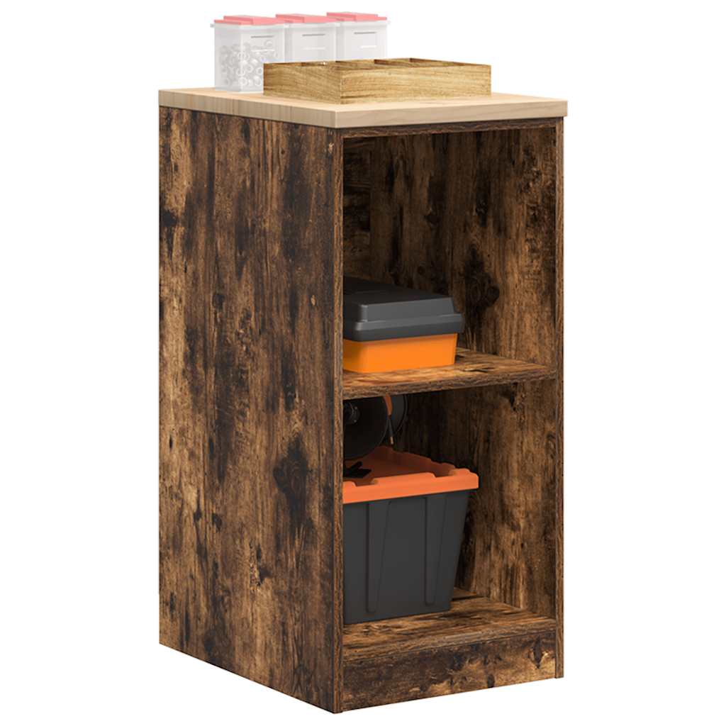 Armoire d'atelier en bois de pin avec 2 étagères et plan de travail, 40x51x85 cm, chêne fumé