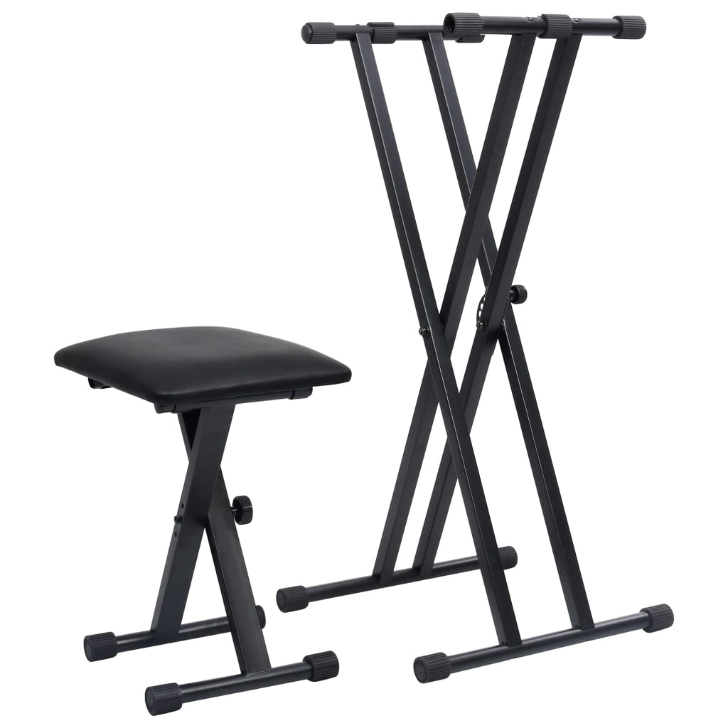 Joom Mobelmall Schwarz Vidaxl Doppelstrebiger Keyboard-Ständer Und Hocker Set - Bild 3