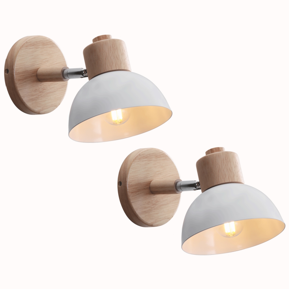 Applique Murale Rétro E27 Intérieur Lampe Murale Fer Forgé Bois Luminaire Murale Blanc Chambre Salon Couloir Ø15cm - 2pcs