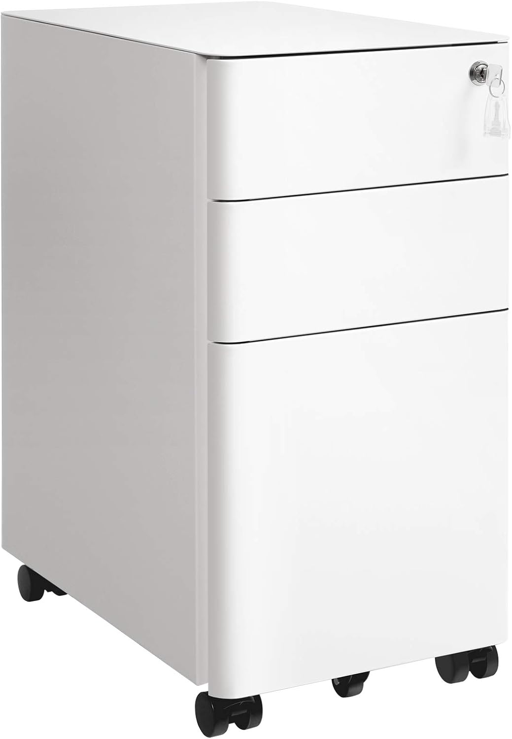 Songmics - Caisson De Bureau, Placard De Rangement Mobile, Avec Roulettes Et Serrure, Pour Documents Et Dossier Suspendu, Avec 3 Tiroirs, Blanc Ofc030w01
