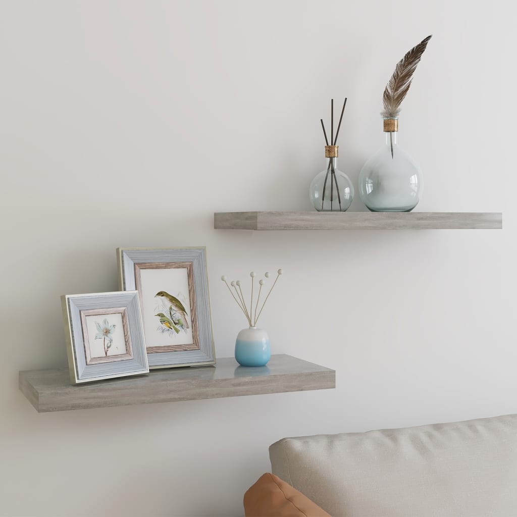 Vidaxl Grau Schweberegale 2 Stk. Beton 60X23,5X3,8 Cm Mdf