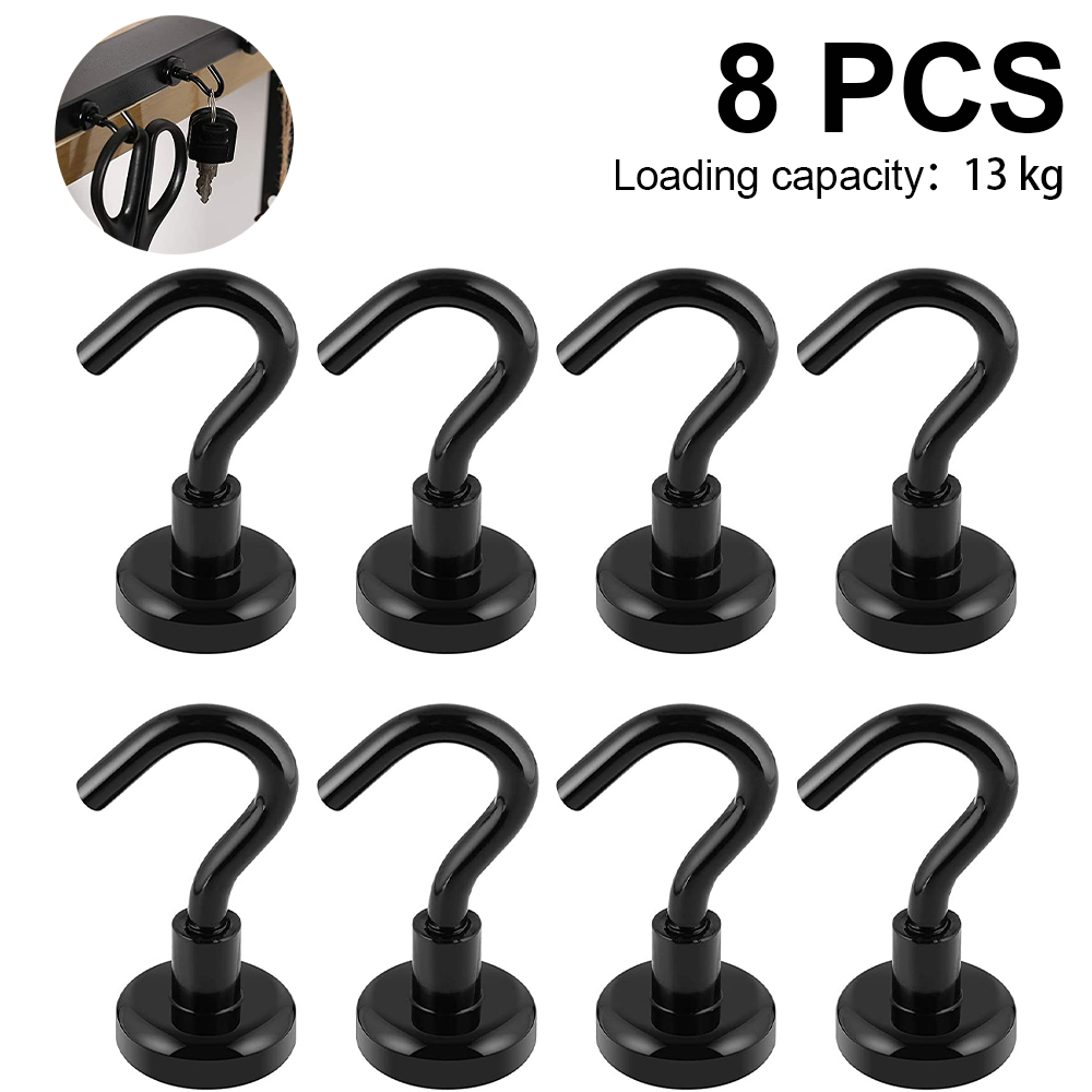 Crochet magnétique néodyme ultra-résistant, noir, pour réfrigérateur et boîte à outils, lot de 8